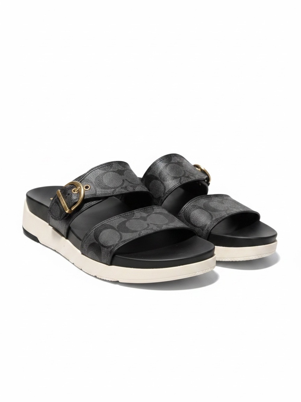 Coach Signature C Platform Slide Sandals Black Charcoal Size 40.5